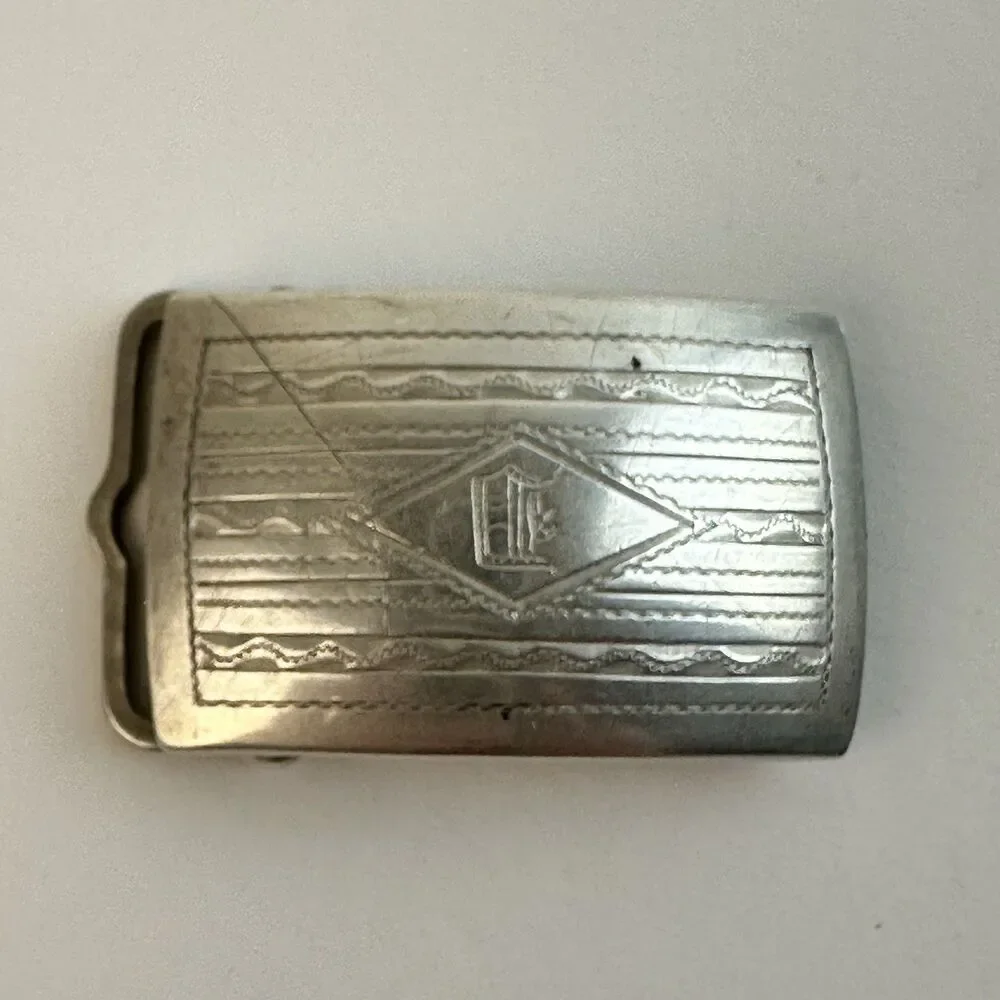 Antique 1920’s Art Deco Sterling Silver Belt Buckle Monogrammed Slide Friction